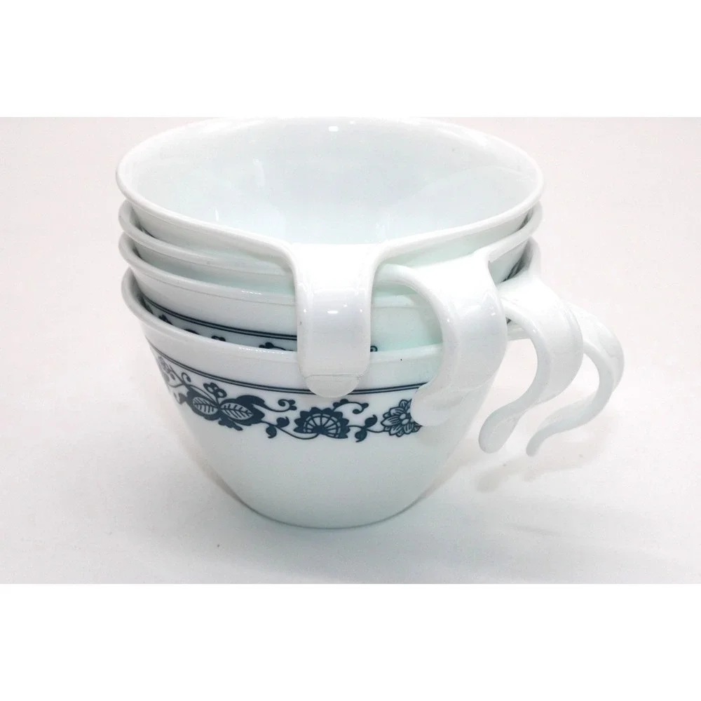 Corelle Open Hook Handle Coffee Cup Set of 4 VTG Old Town Blue Onion White
